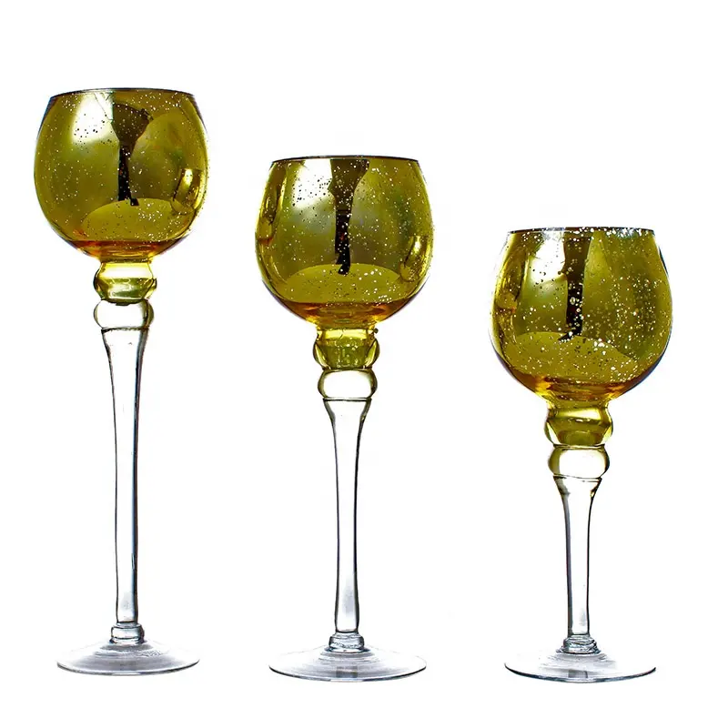 Set of 3 Gold Glass Tealight Holders High Ideal for Weddings Special Events Parties