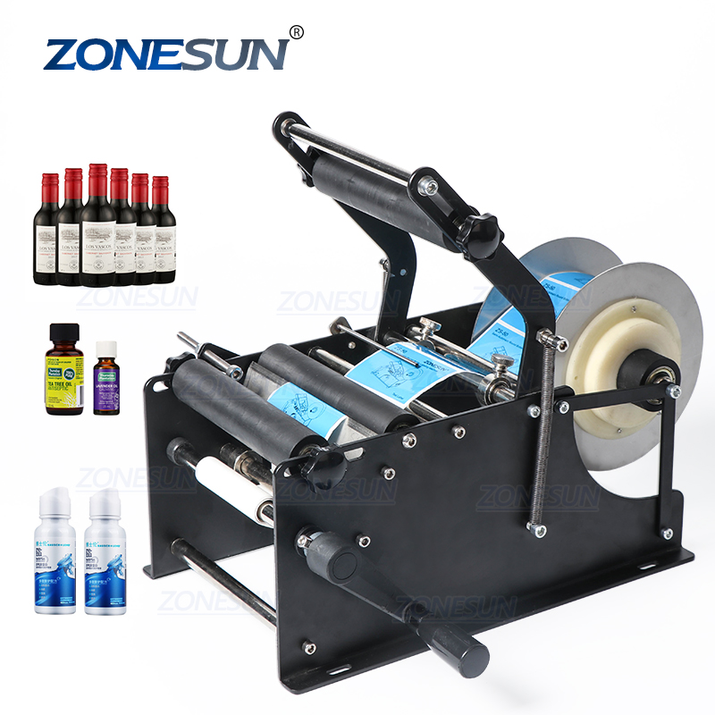 ZONESUN ZS-50P ручная машина для нанесения этикеток на круглые бутылки с минеральной водой, машина для упаковки этикеток на круглые бутылки