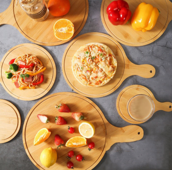 6-14 Inch Durable Wooden Pizza Board Round With Hand Baking Tray Pizza Stone Supplies Pizza Pan Cake Kitchen Bakeware Tools