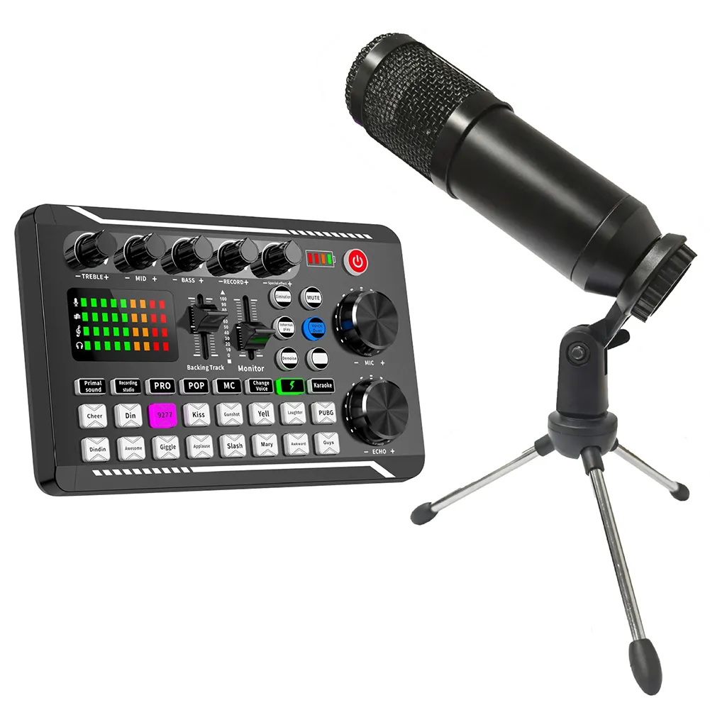 Professional F998 Audio Interface Mixer BM-800 Condenser Microphone Mic Podcasting Live Streaming External Studio Sound Card