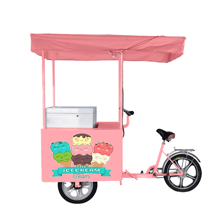 158L inner outdoor mobile ice cream solar freezer rear break tricycle cart