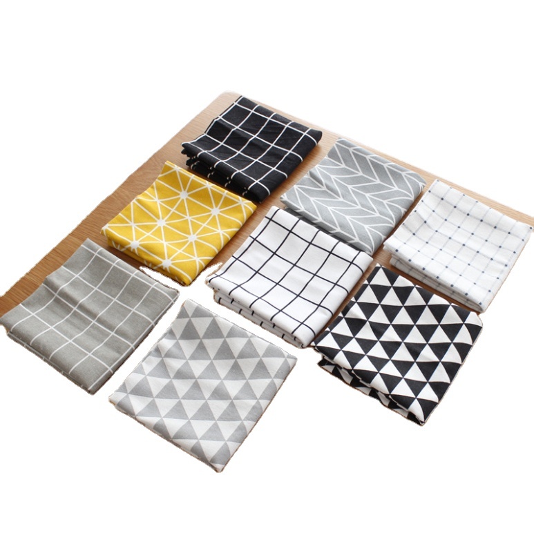 Northern Europe Nordic Style Stripe Check Table Mat Placemat Cotton Glass Cloth Jacquard Kitchen Towel 100% Cotton Napkins
