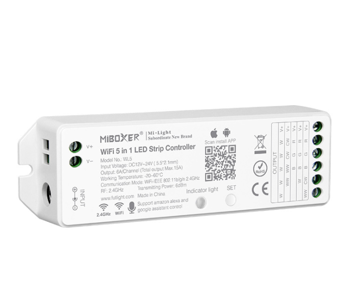Miboxer умный Wi-Fi контроллер WL5 DC12 ~ 24 В RGB + CCT 5 в 1 Светодиодная лента диммер