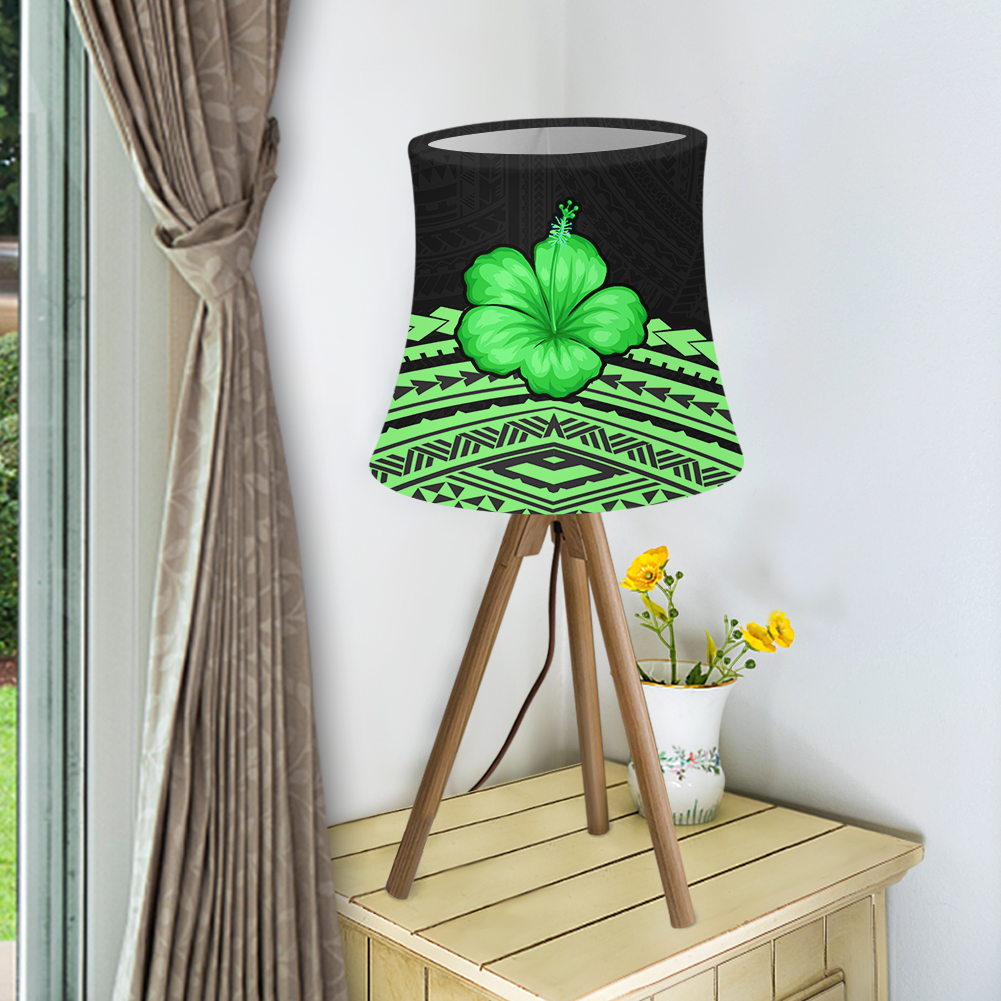 Samoan Style Hawaiian Polynesian Tribal Hibiscus Green Flower Prining Lampshade with Wire Frame Metal for Lighting Accessory