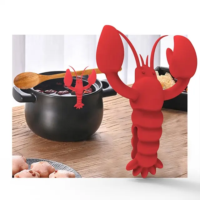 ODM&OEM BPA Free Silicone Red lobster Spoon Holder Rest Kitchen Pot Grill Utensil Holder Steam Releaser Kitchen Spoon Holder