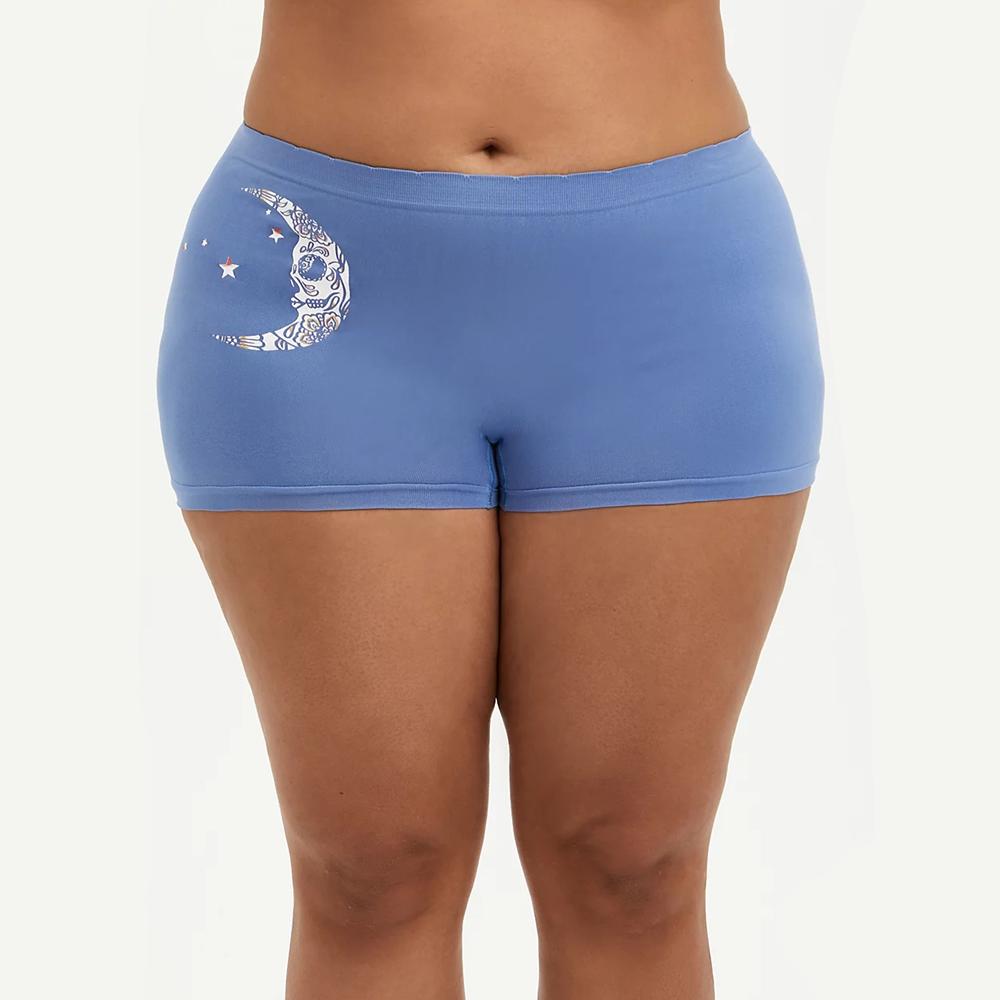 OEM ODM Women's Seamless Moon Blue Printed Mid-waist Basic Daily Wear Underwear Boyshorts Briefs Shorts