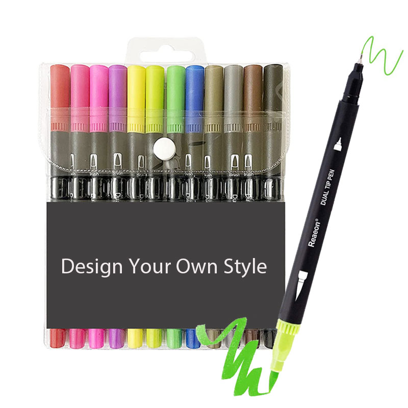 Dual Tip Brush Colored Pen Water Based Sketching Fine Point Fineliner colouring Art Marker Pen