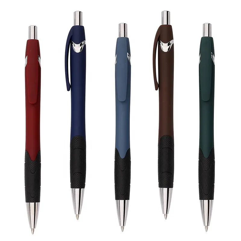 Promotional custom logo ball pen solid colored rubberized ballpoint pen office school supplies