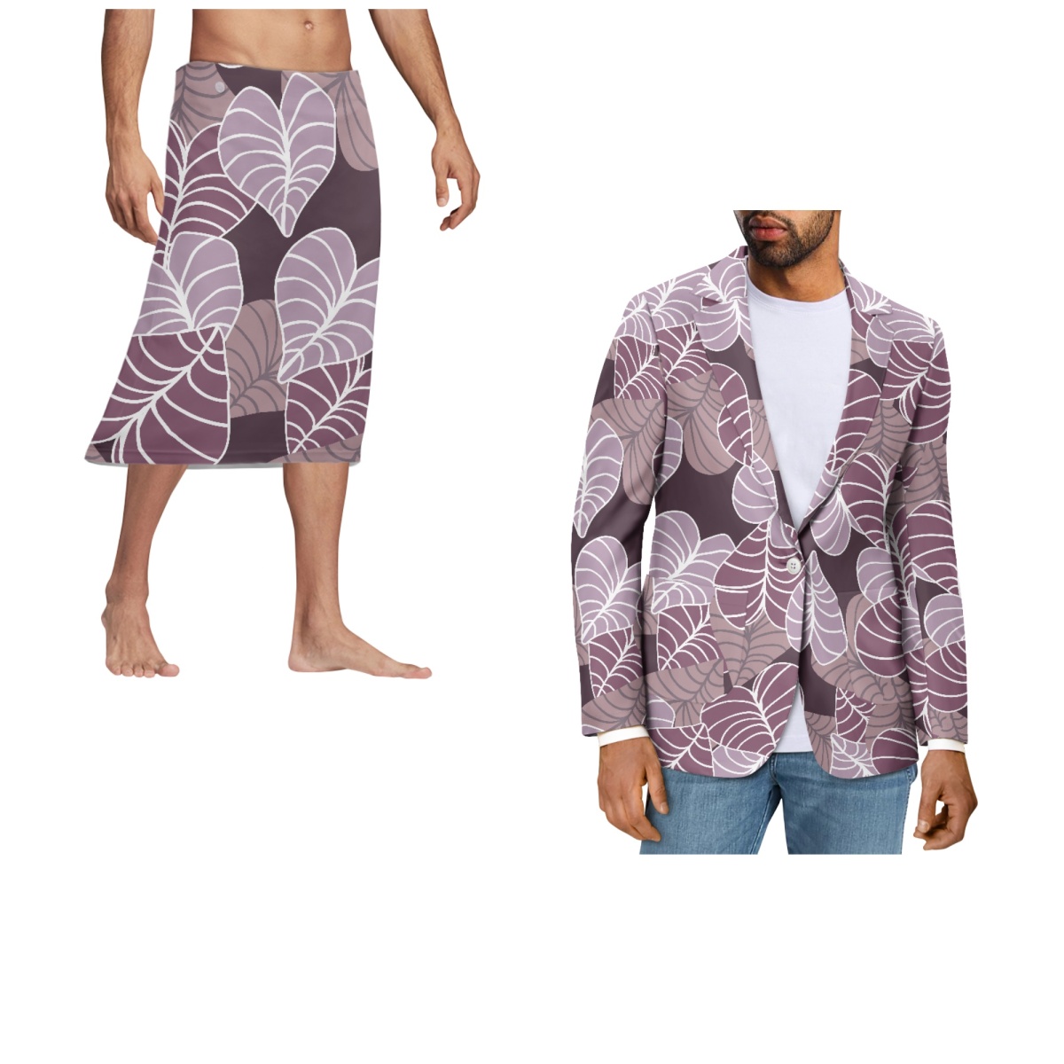 Kalo Leaf Pattern Casual 2 Piece Suit And ie faitaga For Men Wedding Lapel Male Suit Dropshipping Prom Blazer Father's Day Gift