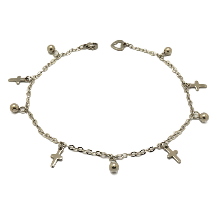 Stainless Steel Summer Beach Women Accessories Silver Cross Charm Anklet Jewelry