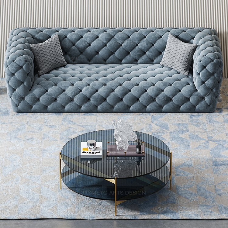 Modern Nordic Living Room Lobby Velvet Big Sectional Sofa Set Furniture Italian Design Luxury Button Tufted Leather Sofa