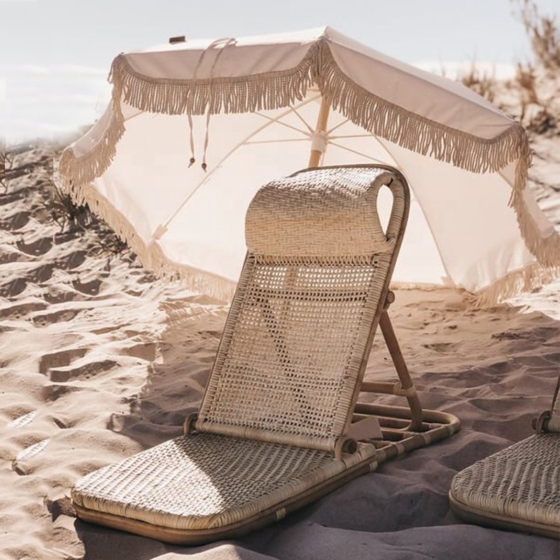 Outdoor Furniture Garden Wicker, Portable High Quality Natural Handwoven Recliner Lounger Folding Rattan Beach Chairs/