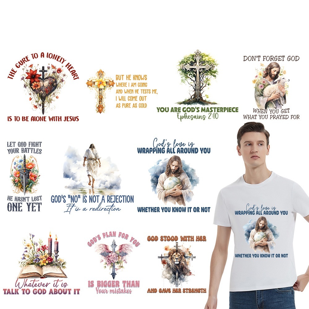 DIY English Prayers Decal Religious Heat Transfer Sticker T-shirts Decoration Ironing Heat Press Letter God Stickers for Garment