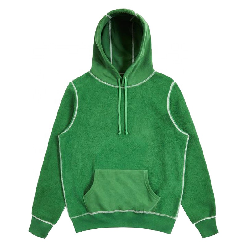 Custom 100% cotton mens brushed back reverse fleece hoodies with contrast stitch men embroidered hoodie pullover