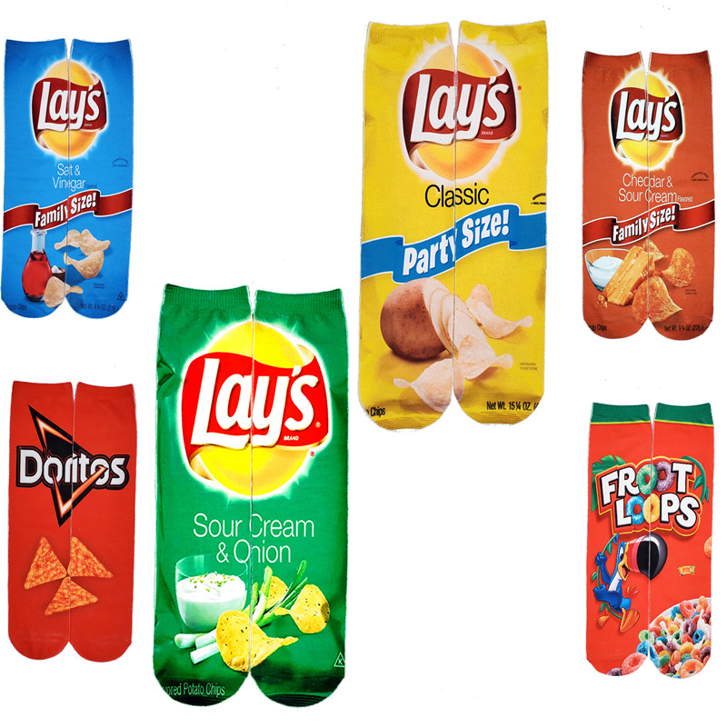 Оптовая продажа, забавные носки с забавным логотипом Pringle calcetines, серия закусок, чулки средней длины, женские и мужские носки