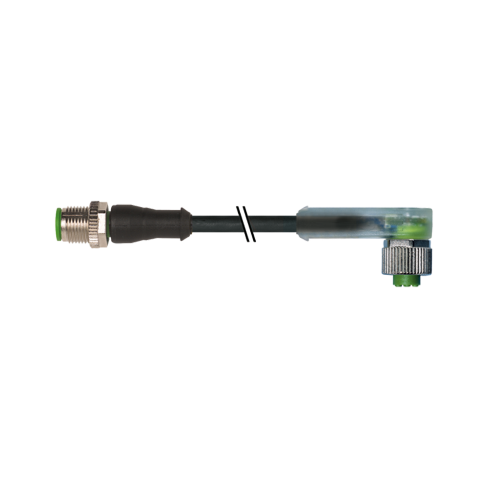 M12 мужские прямые/M12 Женский 90 LED PUR-OB 4x0,34 черного цвета, 1 м, 7000-40341-6340100