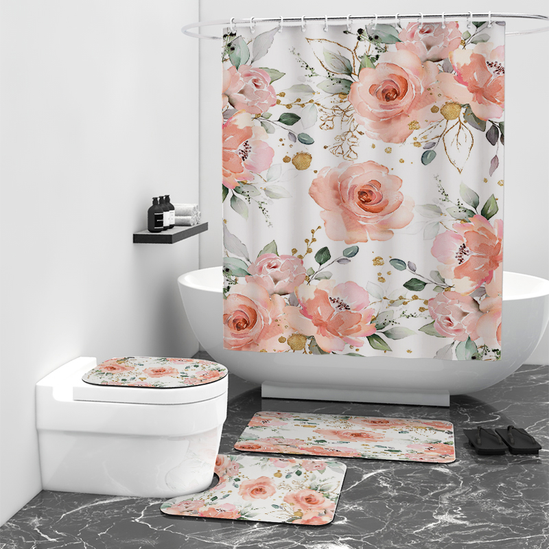 3d Print High Quality Waterproof Bathroom Sets 4 Pcs Shower Curtain Set