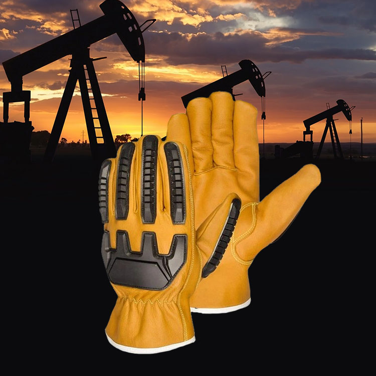 Heavy Oil And Chemical Resistant Insulation Cowhide Leather High Impact Reduction Tpr Oil field Working Cotton Palm Gloves