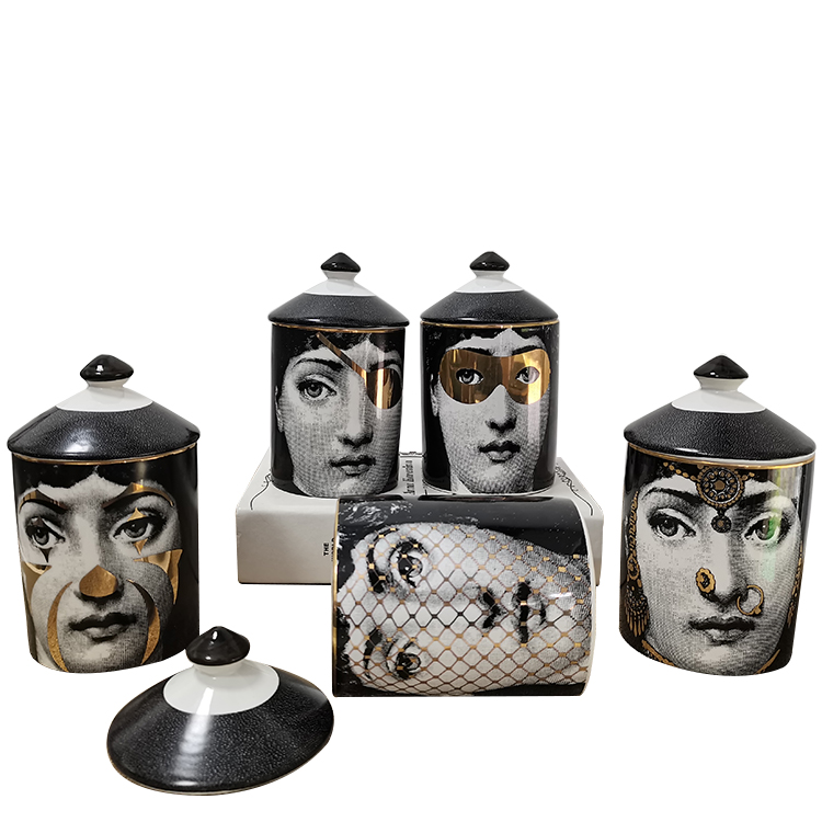 SYLWAN OEM wholesale ceramic creative fornasetti lady face candle jar luxury home decor custom Scented candle tins with lid