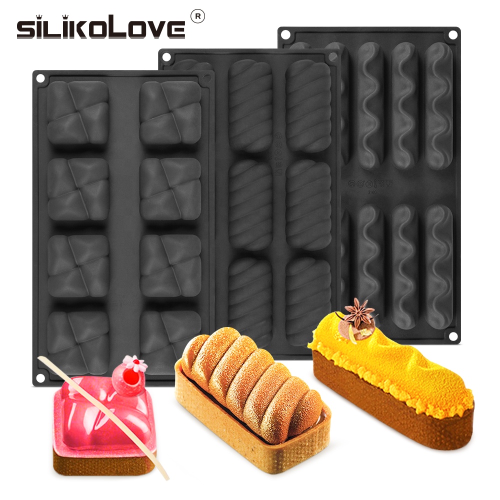 Silikolove, 8 отверстий, волна, овальные изогнутые формы, силиконовая форма, инструменты для украшения тортов, форма для выпечки, десерт, форма для мусса, шоколада, сковорода