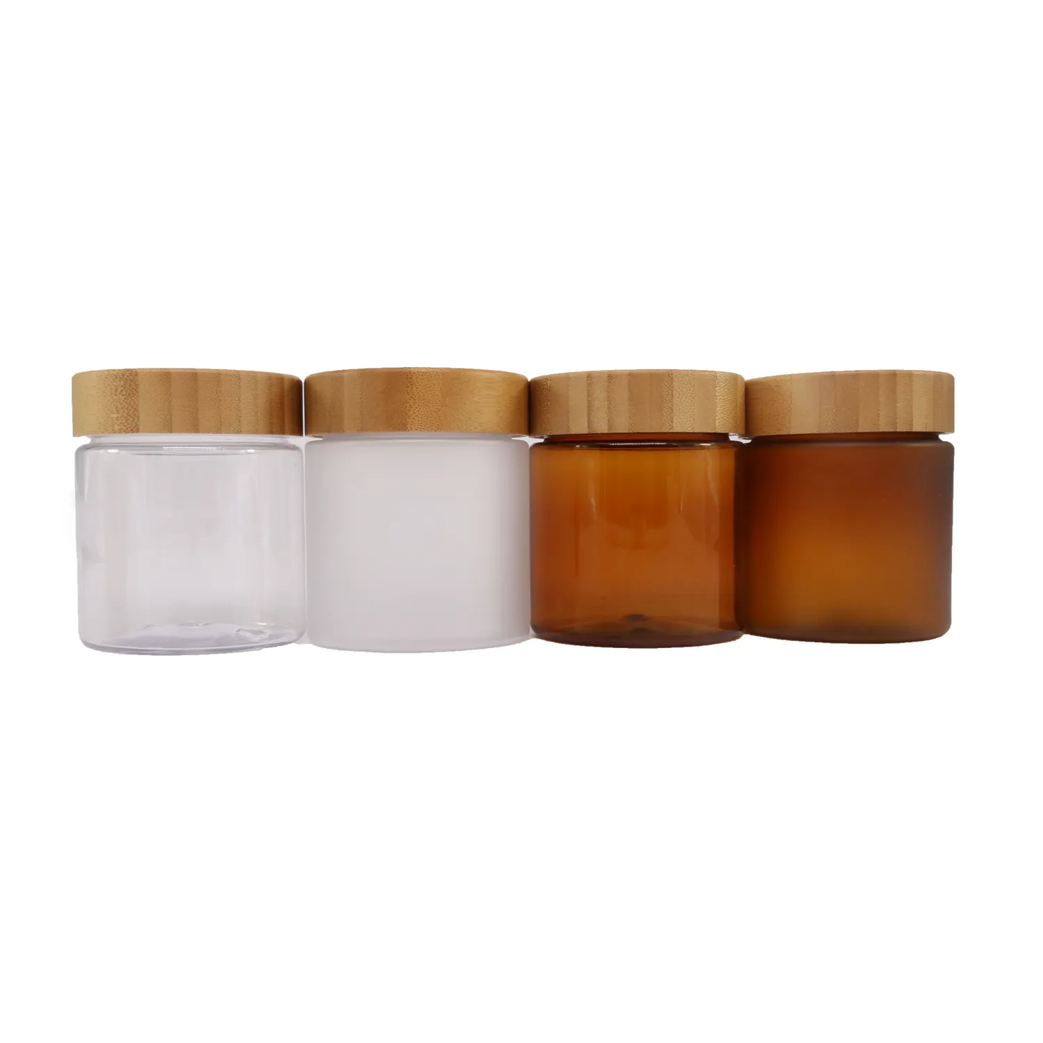 Cosmetic Jar Bamboo Lid Body Scrub BUTTER Cosmetic Cream Container 150ml 150g 250ml 5oz 8oz PET Frosted Amber Plastic Jar With Bamboo Wooden Lids