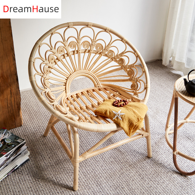 Dreamhause Real Rattan Sofa Chair Living Room Balcony Single Chair Nordic Homestay Style Lounge Chair designer