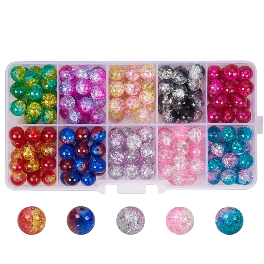 Crackle Beads for Jewelry marking Lampwork Glass Beads 8mm Round Handcrafted Crackle Beads Crystal for Summer Friendship
