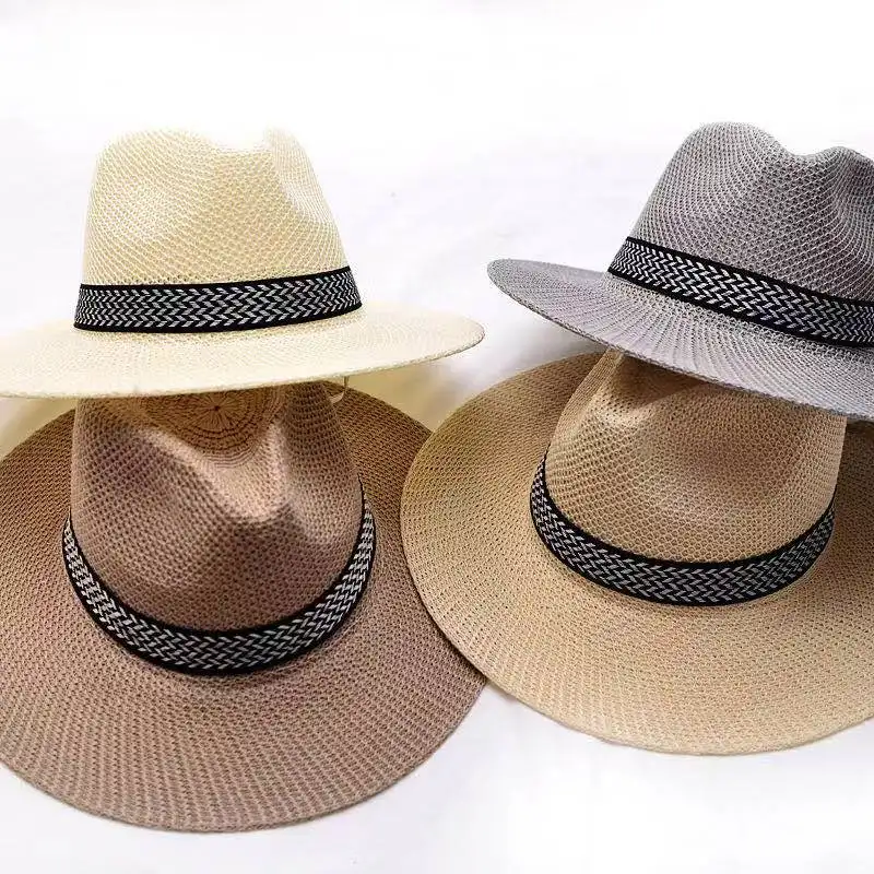 Fashion Summer Men Women Straw Fedora Hat with Belt Female Sun Beach Caps Jazz Hat Dad Cap Wholesale