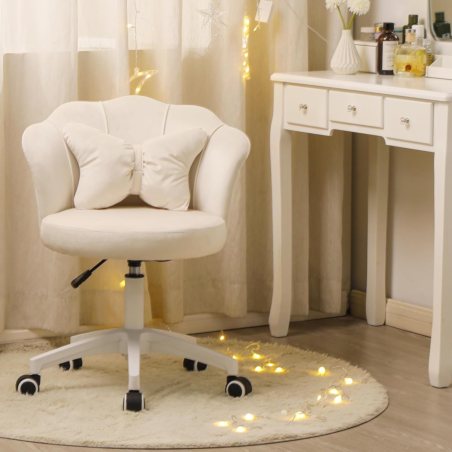 Formwell Home Office Chair Butterfly Chair with Mid-Back Upholstered Modern Tufted Chair Swivel Height Adjustable Velvet