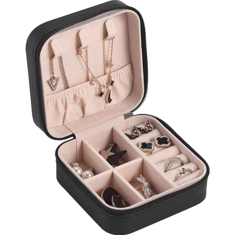 Custom Logo Vegan Leather Travel Jewelry Zipper Case Storage Organizer Jewelry box