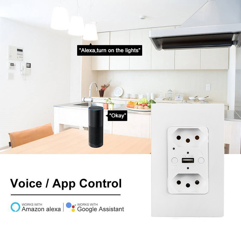 Настенная розетка Hooanke 110-240 В 13A Smart Tomacorriente WiFi Tuya Dual USB, Бразилия, Wi-Fi