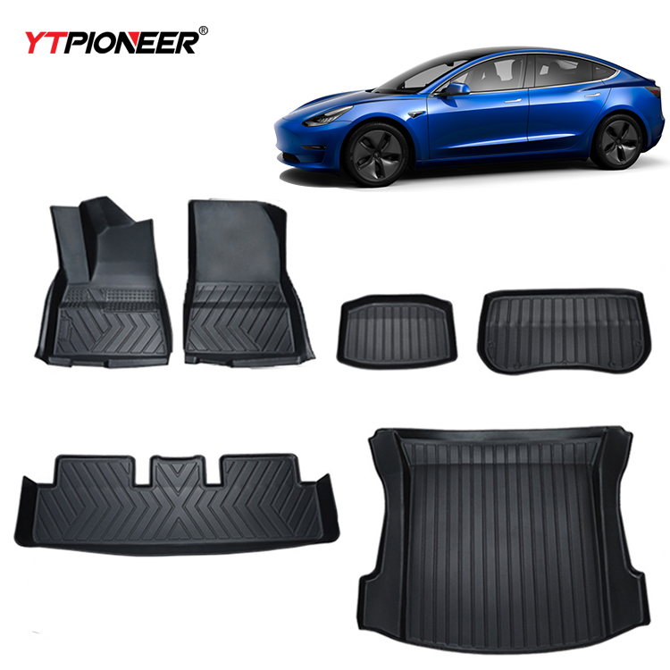 Коврик YTPIONEER с высокой кромкой, резиновый материал ТПЭ, 3D автомобильный коврик, напольные коврики для Tesla Model 3