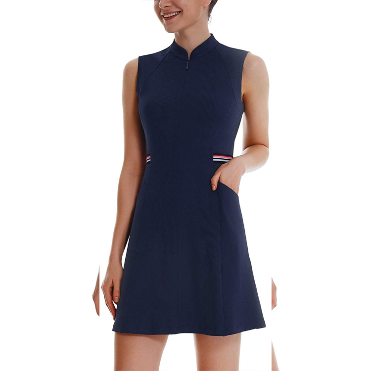 Womens Exercise Workout Dress with Built-in Shorts & Pockets Sleeveless Athletic Dresses for Golf Tennis