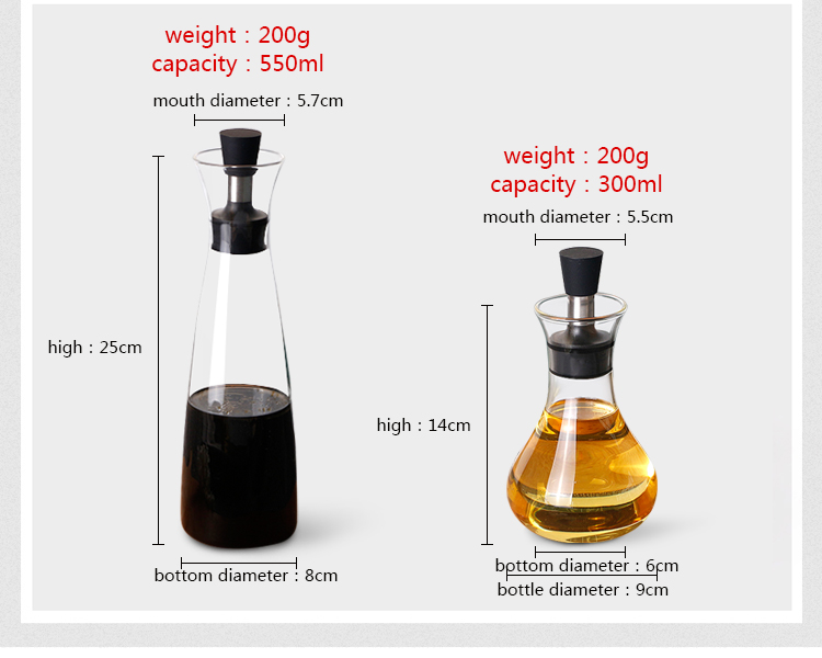 High end Hot Sale Sauce boat for kitchen Glass Oil bottle Vinegar bottle Kitchen utensil with hermetic Lid bring happyness life