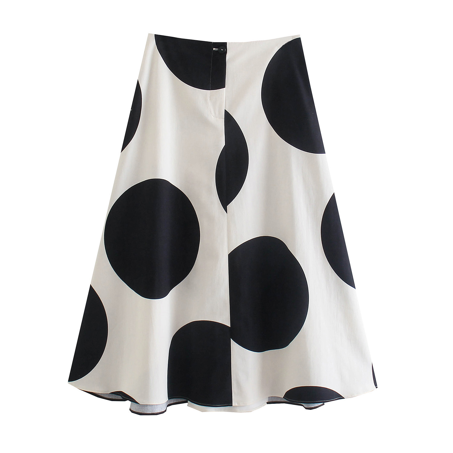 Polka dot print white color zipper fly ladies fashion casual wholesale long skirts
