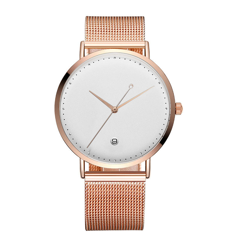LOW MOQ Custom Minimalist Watches For Men And Women Unisex Stainless Steel Mesh Band Quattz Wrist Watches With Date Display