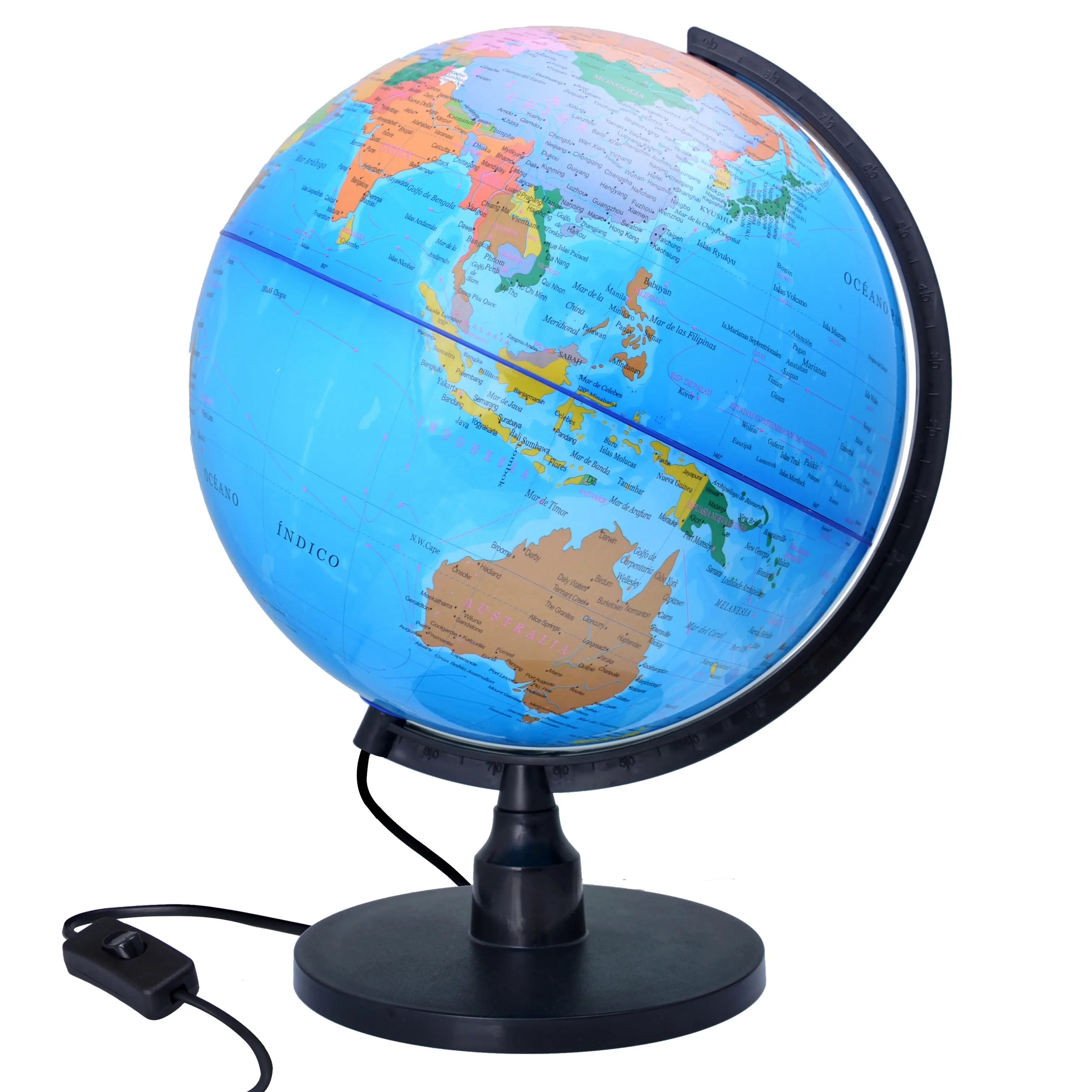 32cm Retro LED World Earth Globe Map 360 Degree Rotating World Geography Map In Spanish Desk Decoration Table Lamp