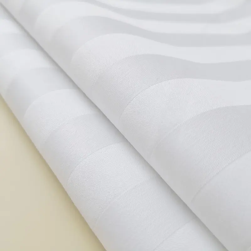Wholesale 100-150 GSM Plain White Satin Stripe Fabric Polyester Cotton 1CM/2CM/3CM Sateen Striped White Bedding Fabric