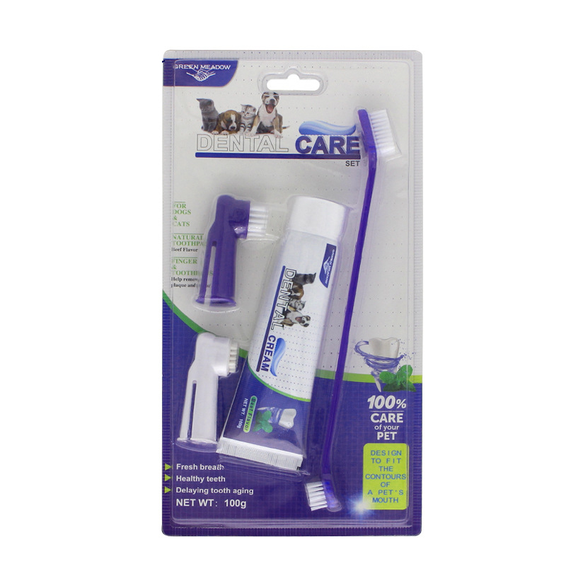 Toothpaste for Dogs Pet Dental Care Kit with 2 Finger Toothbrushes  1 Dual Sided Brushes and 1 Dog Toothpaste