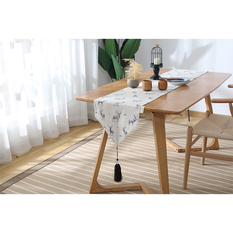 European Handmade Printed Polyester Linen Luxury Party Floral Wedding Custom Table Runner Macrame