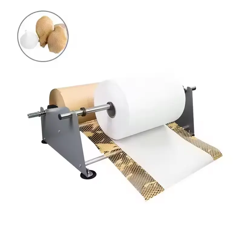 Stock Up Smart Color Logo Customized Cushion Dispenser Kraft Wrapping Packaging Protective Honeycomb Paper Dispenser