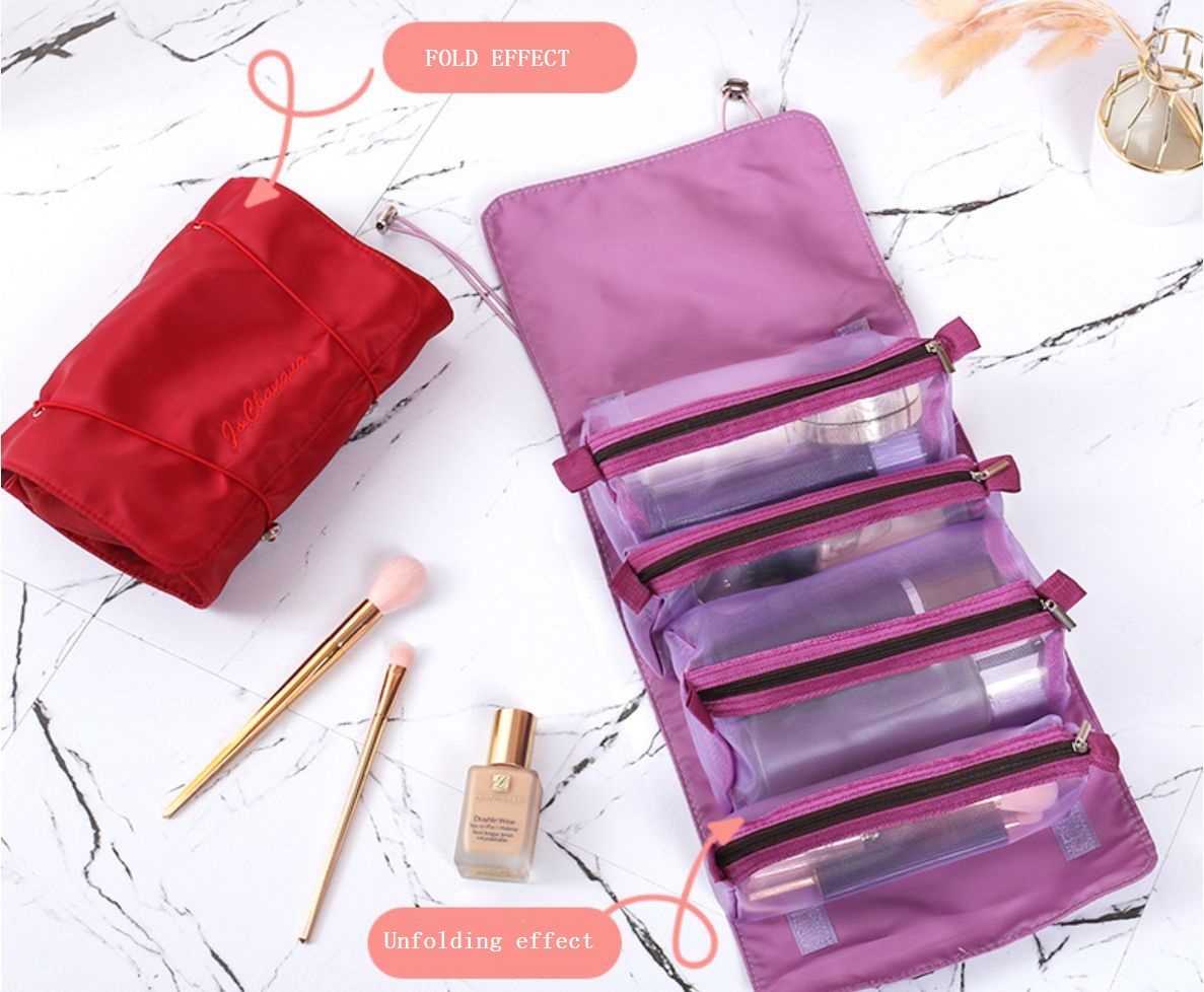 portable Roll cosmetic bag foldable large capacity makeup organizer bag travel toiletry bag