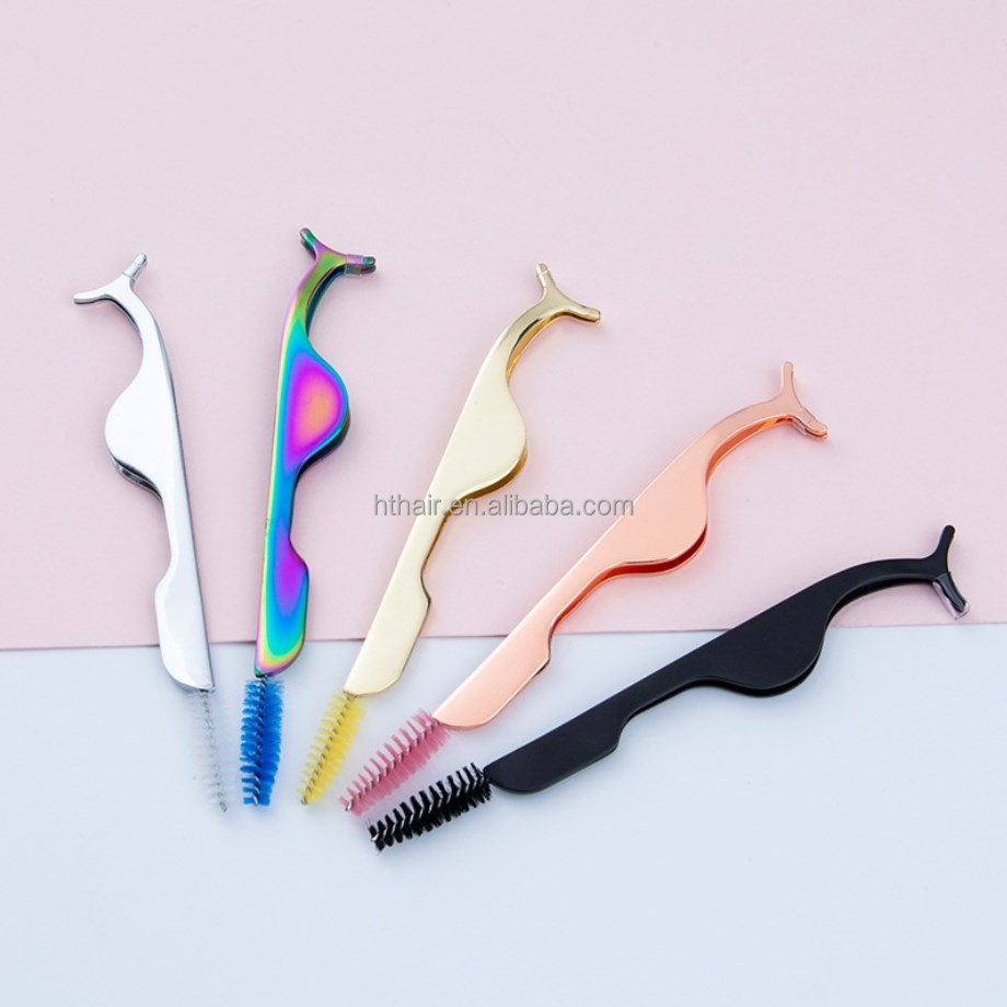 New arrival Eyelash tweezers and brush integrate, tweezers set with private logo stainless steel lash tweezers with package