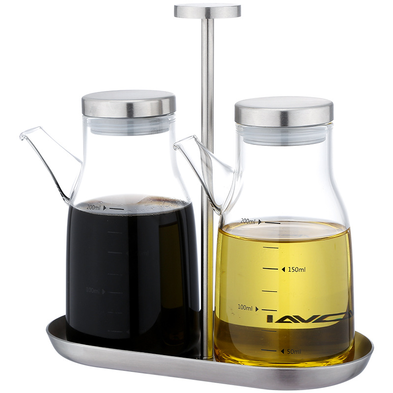 200ml+200ml Kitchen Cooking Clear High Borosilicate Glass Vinegar Sauce Condiment Olive Oil Bottle Cruet Dispenser Set with Hand