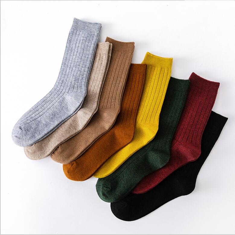 Casual Cotton Socks for Women, Crew Size for Sports, Solid Color Stretch Socks for Girls