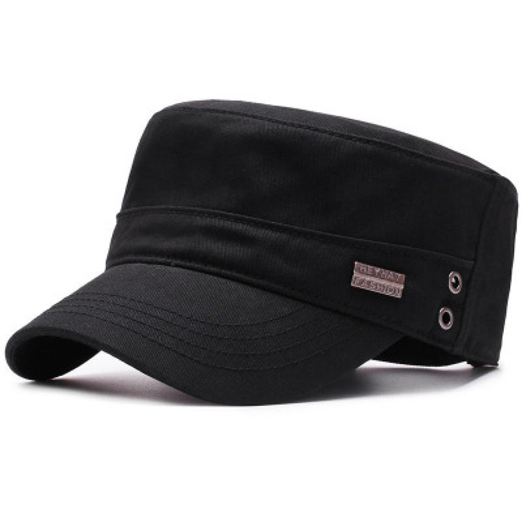 2020 black military cap military adjustable cotton flat blank sun hat