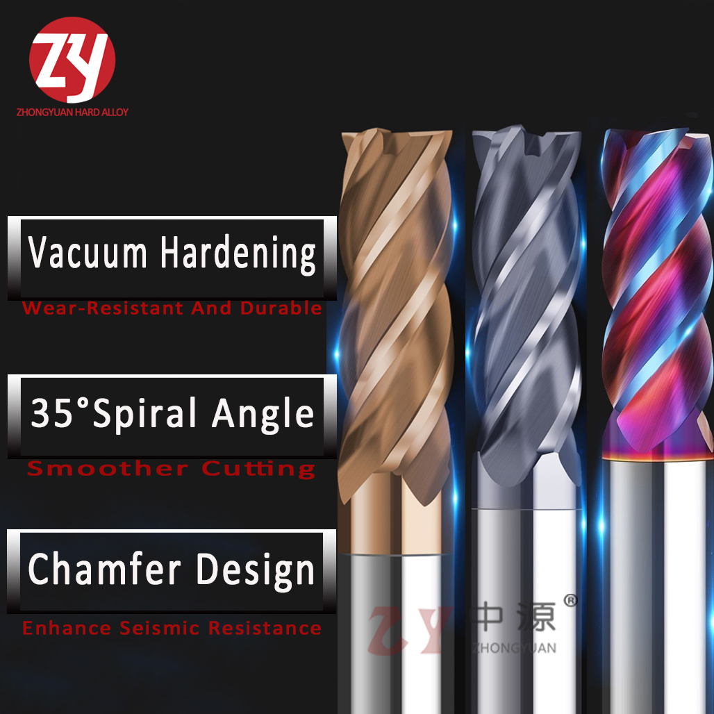 Flat End Mill Carbide Cutting Tools 2/4 Flutes Micro Diameter ZHONGYUAN