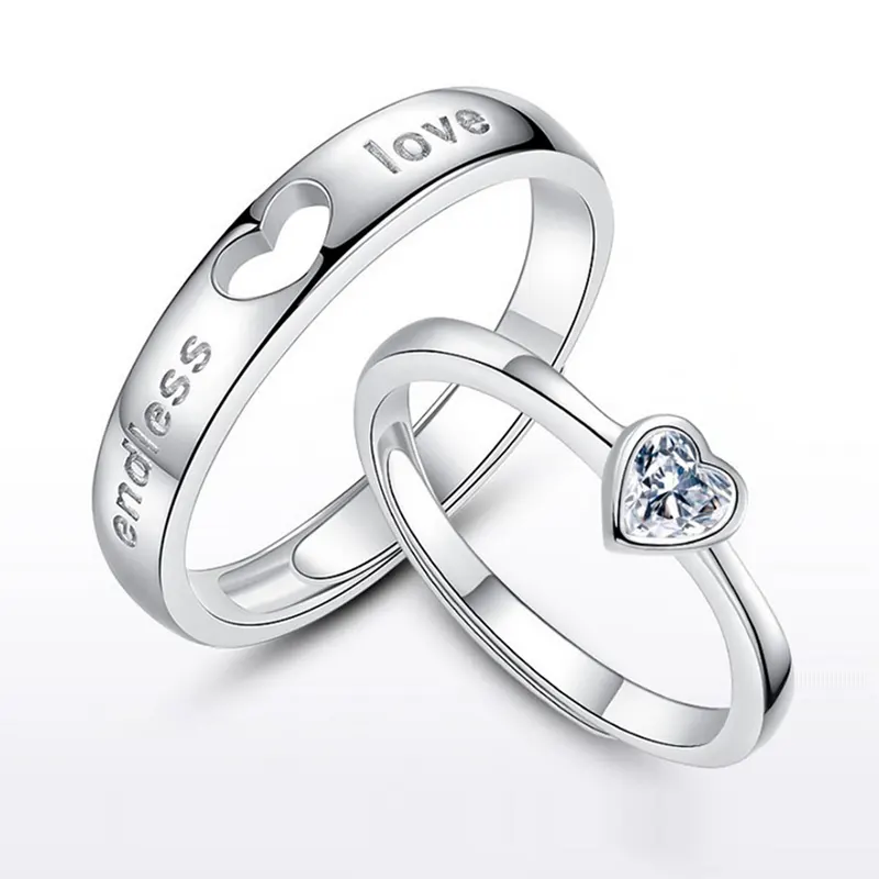 Heart Zircon Ring Couples Creative Open Cz Rings Wedding Engagement Valentine's Day Jewelry Gifts