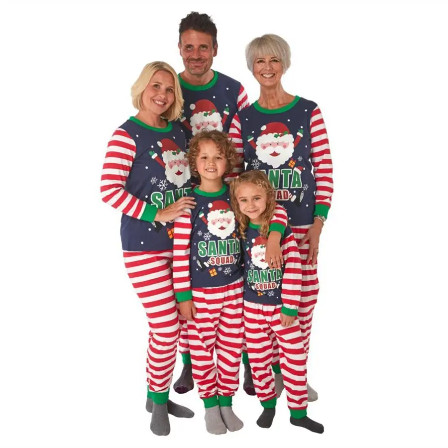 Hot Selling Family Matching Clothes Long Sleeve Tee and Red Plaid Pants Christmas Pajamas Family