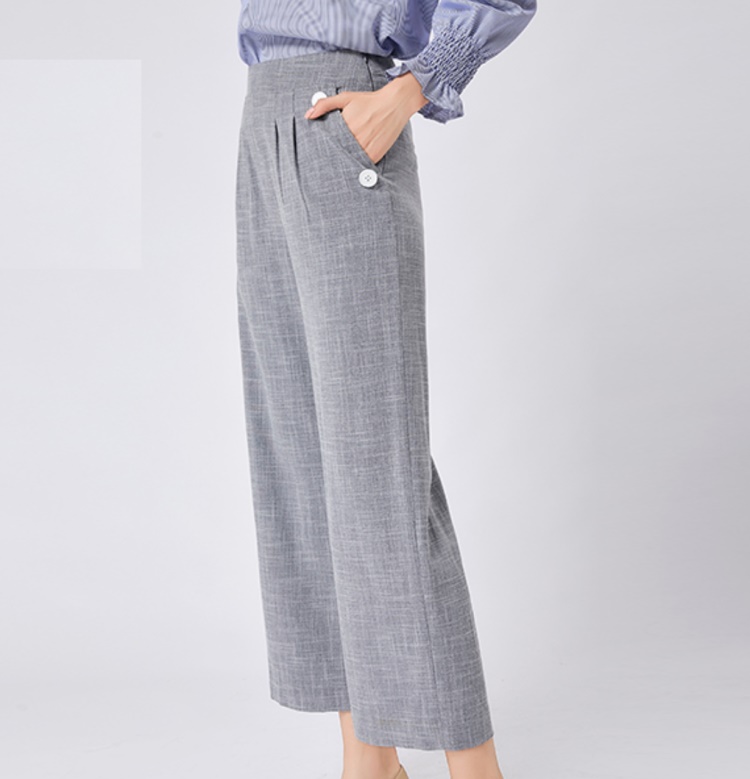 Front Pleats Side Pockets Wide Leg Trousers Pants For Women 2021 Organic Cotton Trousers